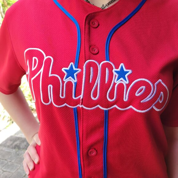 Philadelphia Phillies Youth Fit Button-Up Jersey – Unisex Style - Picture 2 of 7